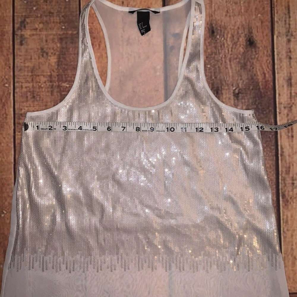 H&M Champagne Bling On WhiteTank Top Blouse Sz 2 Sheer Back (Rx) - Picture 5 of 6